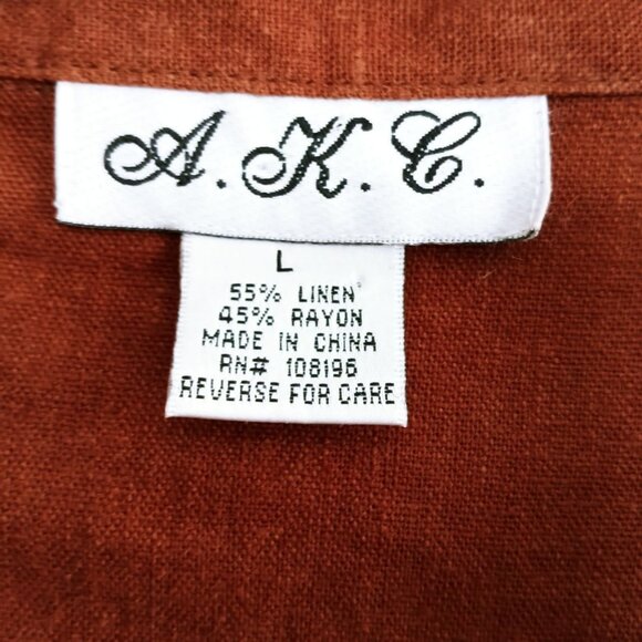 Button Up Brown Blouse Top Beads Size Large Linen Blend Short Sleeve - Picture 7 of 7